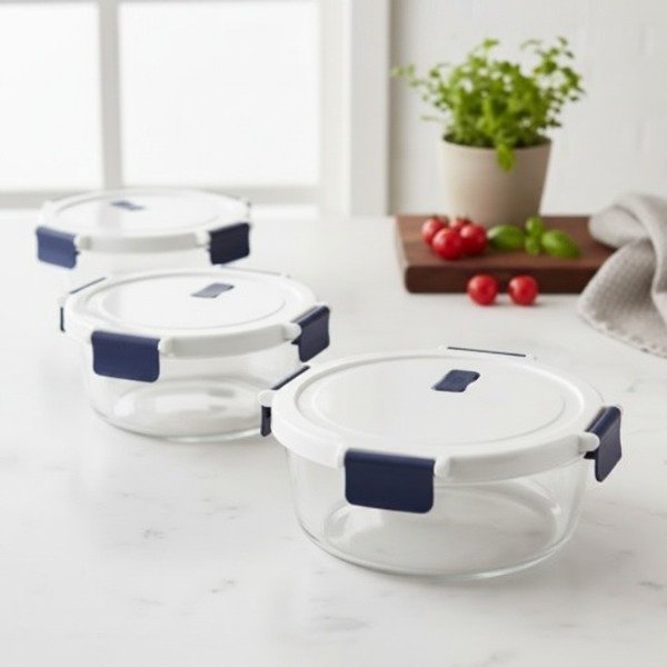 Producto - SET DE 3 HERMETICOS REDONDOS DE VIDRIO BOROSILICATO CON TRABAS - 0