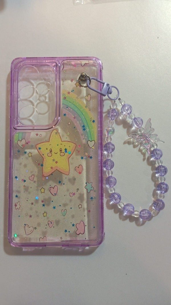 Producto - Funda Transparente Diseño Con Glitter y Cadena Estrella para Samsung S25 Ultra