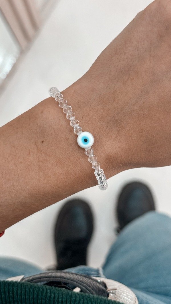 Producto - Pulsera cristal cono ojo turco blanco (transparente-elastizada)