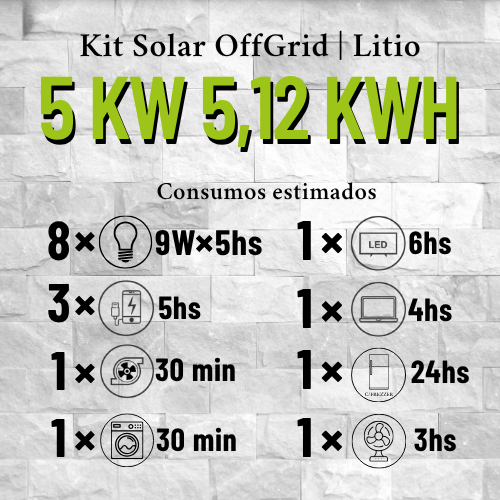 Producto - Kit OffGrid LITIO 5kW con 5,12 kWH x Dia MPPT - 1