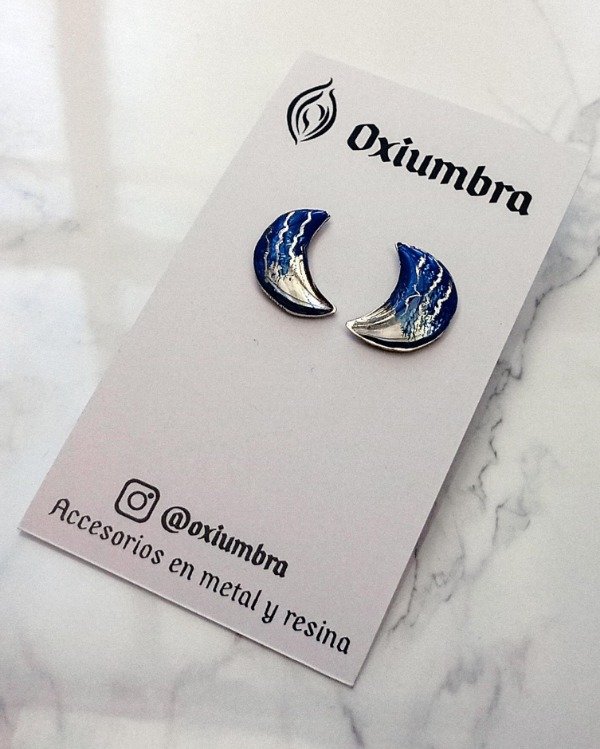 Producto - Mini Aretes Luna (plateado y azul)