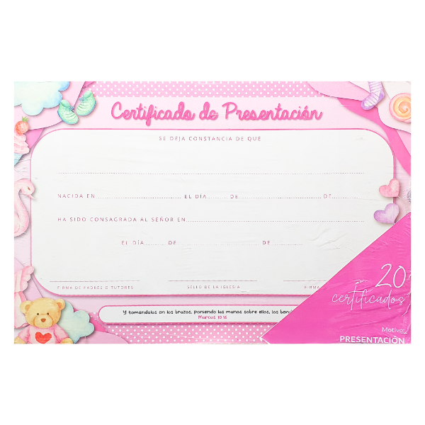 Producto - PROMO Certificados De Presentación Niñas (PACK X20 UNIDADES)