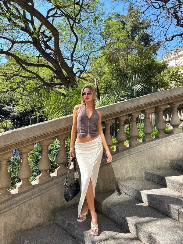 Producto - Falda lino cream Stradivarius Talle 42