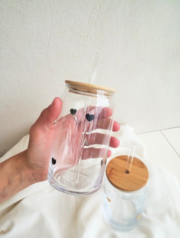 Producto - Vaso de vidrio con tapa y sorbete - 1