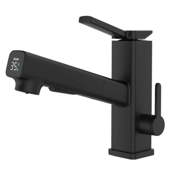 Producto - Grifo Sensor de temperatura  Monocomando Canilla extensible Negro