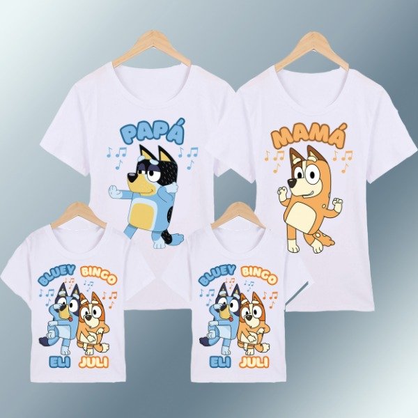 Producto - Remeras BLUEY para MAMÁ PAPÁ HIJO/A Con nombre personalizado