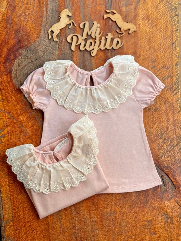 Producto - Remera Rosa Beba con Cuello Broderie - 0