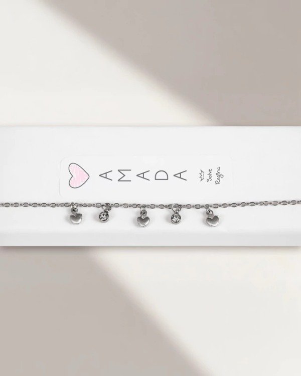 Producto - Pulsera Acero Corazones Amada Strass Dijes Salve Regina