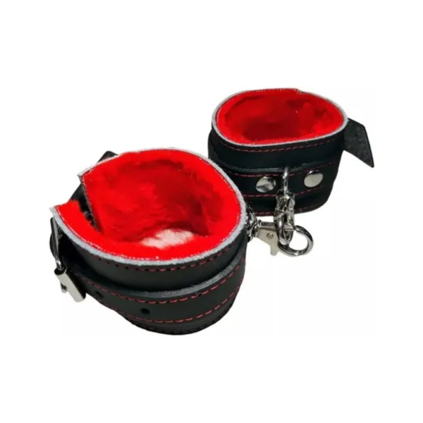 Producto - Esposas de Ecocuero Negras con Peluche Rojo