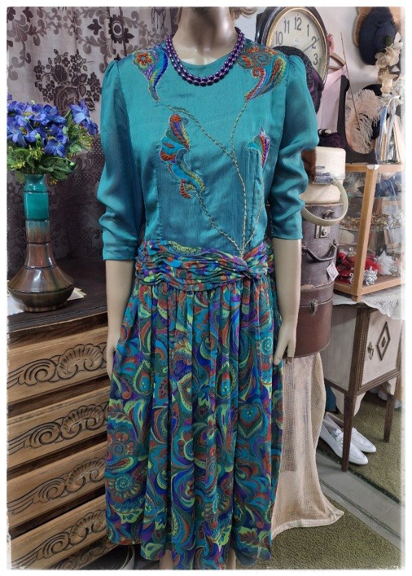 Producto - Vestido Vintage Estampado Verde Años 80 - 0