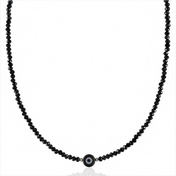 Producto - Collar de cristal checo y acero quirúrgico - 3mm - Negro con ojo turco - 0