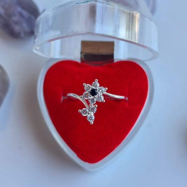 Producto - Anillo italiano flor cubic centro azul y hojas