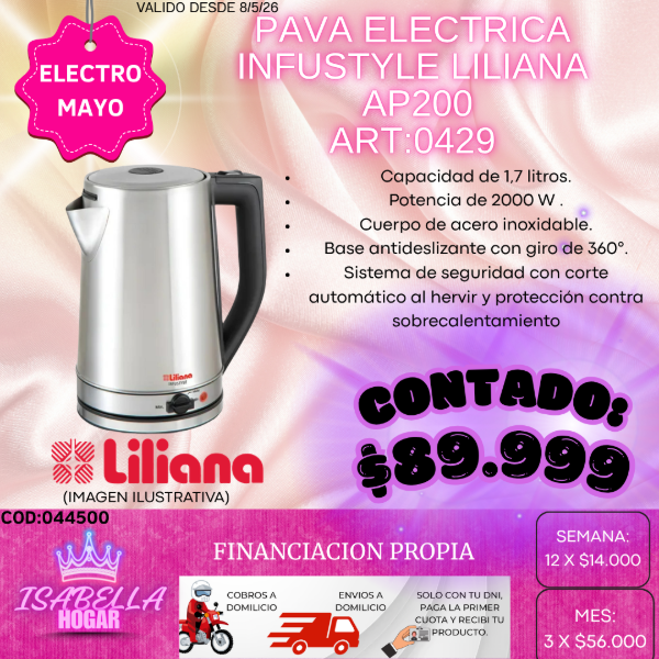 Producto - PAVA ELECTRICO INFUSTYLE LILIANA ART: AP200 / COD: 044500