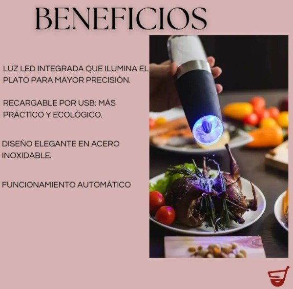 Producto - Pimentero Molinillo Automatico con luz Led Recargable USB - 4