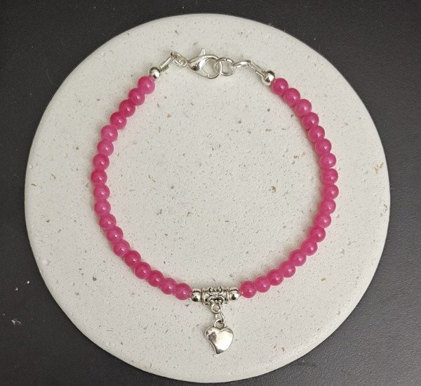 Producto - Pulsera Cristalitos Rosa con dije Corazón Acero blanco