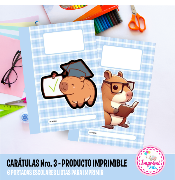 Producto - Carátulas Capibara Imprimibles Carpeta Nro. 3 Separadores Escolares 2