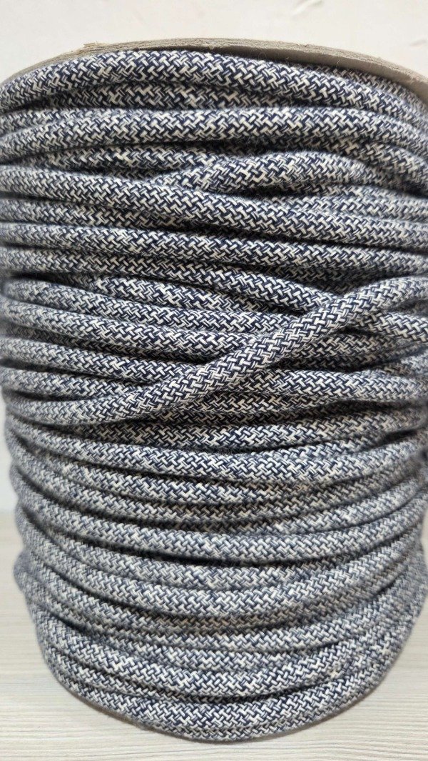 Producto - Cordon de algodón trenzado 6mm MELANGE AZUL.MARINO Y CRUDO 100MTS