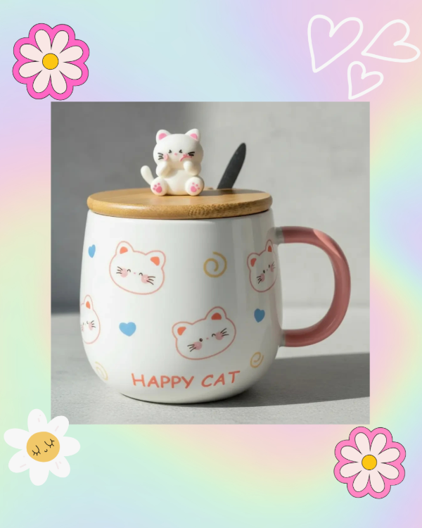 Producto - Taza Happy Cat con Tapa y Cucharita - 2