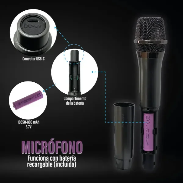 Producto - Microfono Inalambrico Recargable Karaoke Netmak 30m Negro - 4