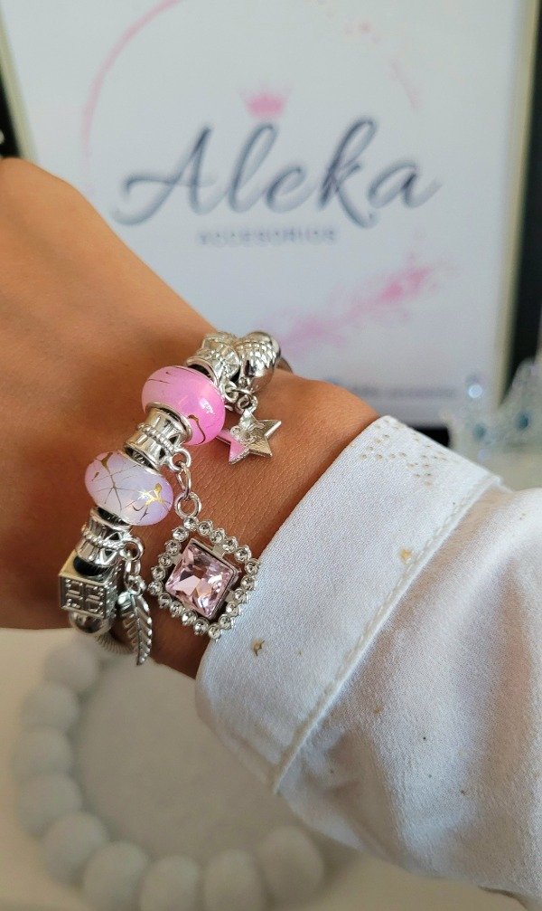Producto - Pulsera esclava regulable charms donas rosa de acero quirúrgico