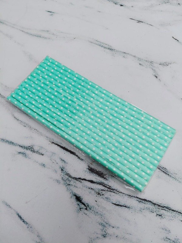Producto - Sorbete / palitos verde claro con lunares blancos