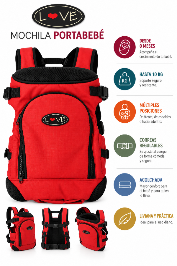 Producto - Mochila Porta Bebe Kiddy Roja - 1