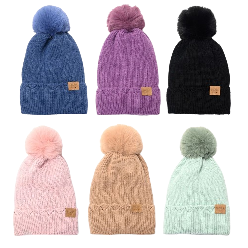 Producto - Gorro Tejido Mujer con Pompom Interior Piel x1u 43774
