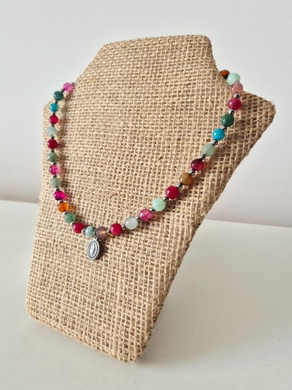 Producto - Collar Acero Lupe (Ágata Multicolor)