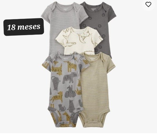 Pack de 5 body manga corta carters talle 18 meses zafari