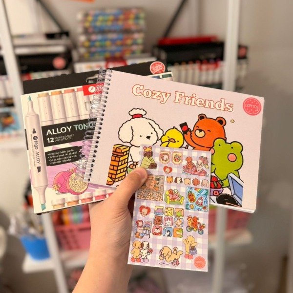 Producto - Kit Libro Cozy Friends + Marcadores Filgo doble punta