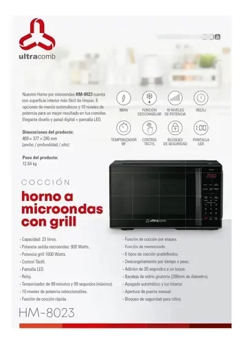 Producto - MICROONDAS ULTRACOMB 23 LTS BLACK HM-8023