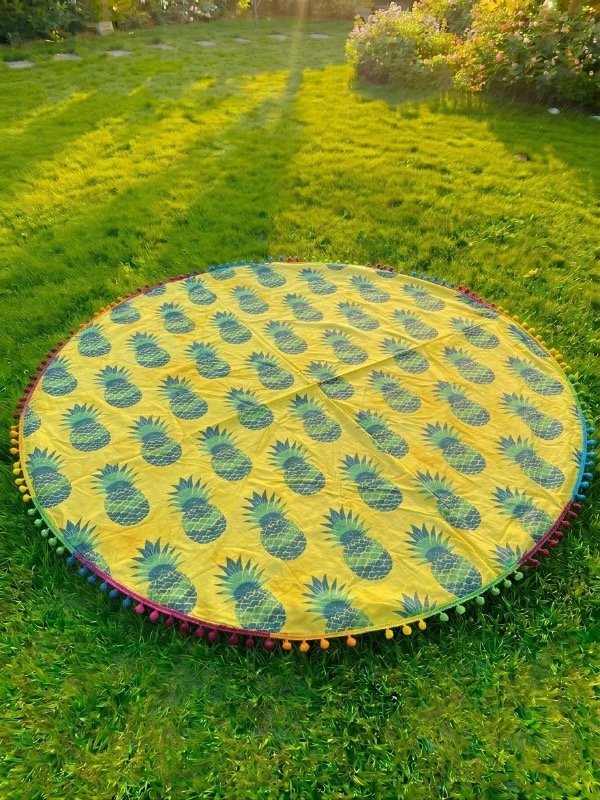 Producto - Manta circular ananá con pompón amarillo verde - 0
