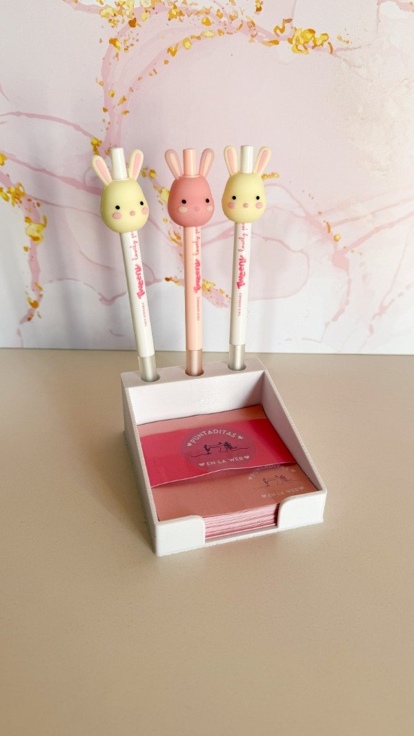 Producto - Porta papelitos y lapicera blanco (Incluye taquito de 100 hojas)