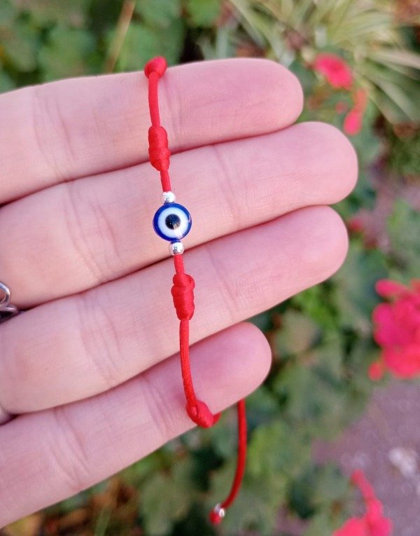 Producto - Pulsera 7 nudos con ojo turco y mini bolitas de PLATA 925