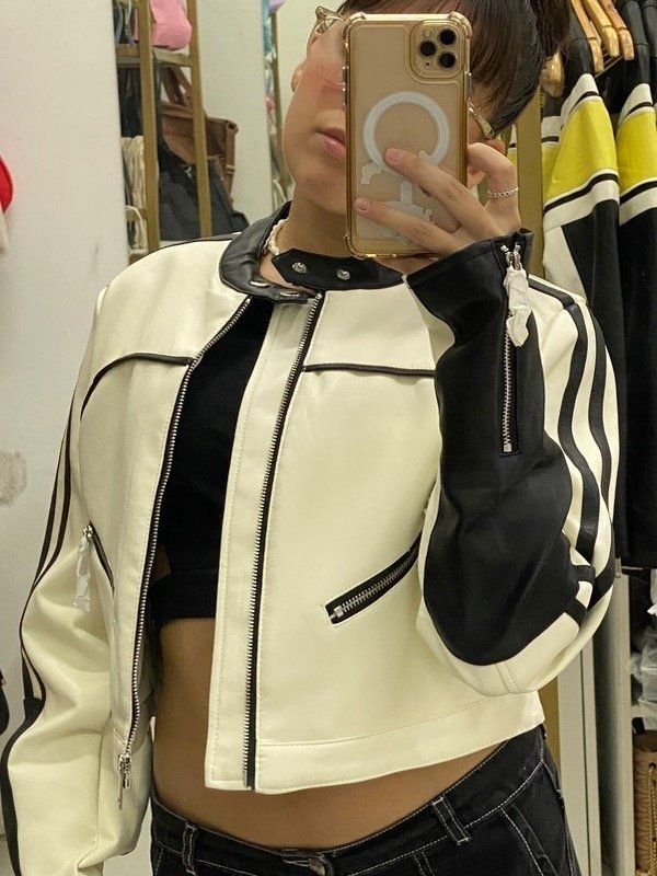 Producto - CAMPERA ECO CUERO - BLAMCO/NEGRO