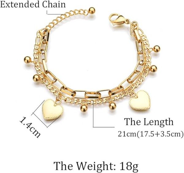 Producto - Pulsera de acero inoxidable 316L con dijes de corazón y boliitas - 2