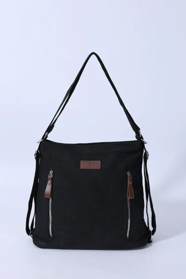 Producto - Cartera mochila rústica con dos cierres frontales negra