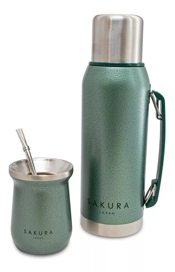 Producto - Set Termo Mate Sakura Clasico 1 L Acero Inoxidable Termico Verde