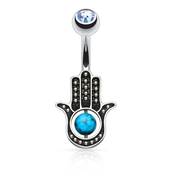 Producto - Piercing Ombligo Mano de Fatima Piedra Turquesa