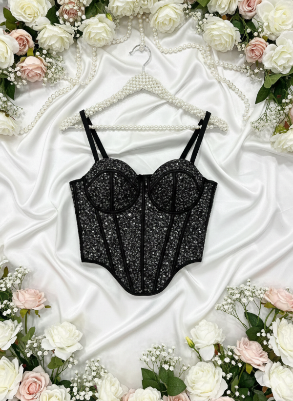 Producto - Corset brillo negro plateado