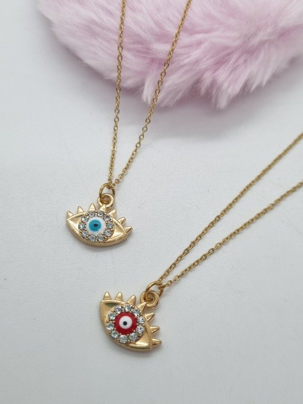 Producto - Cadena acero dorado dije ojo turco strass