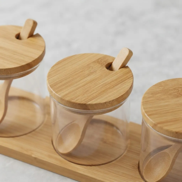 Producto - Especiero Condimentero Frasco Vidrio Tapa Bamboo X3 Madera - 4