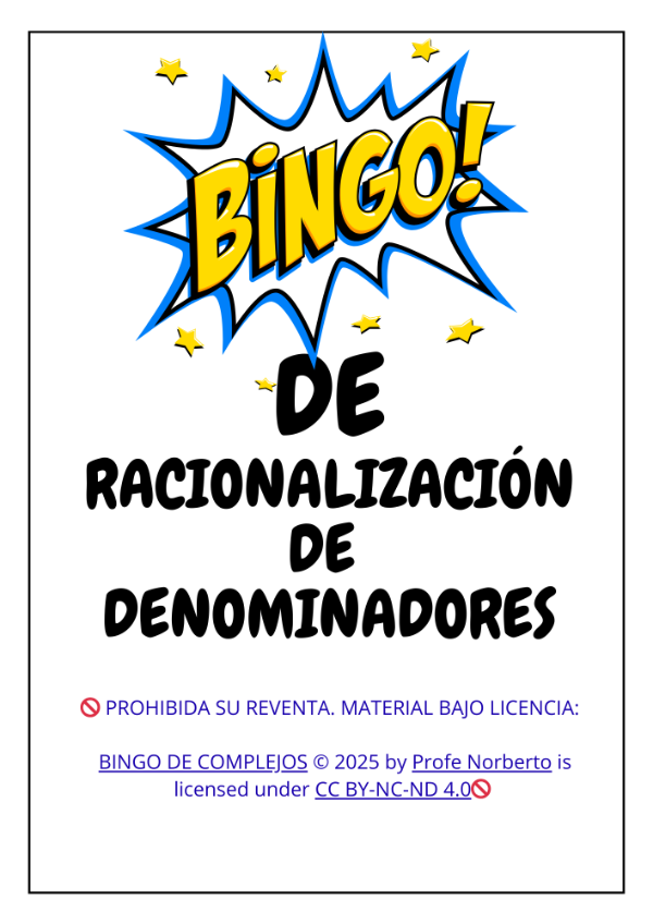 Producto - BINGO DE RACIONALIZACIÓN DE DENOMINADORES