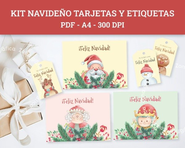 Producto - Kit Navideño tarjetas y etiquetas