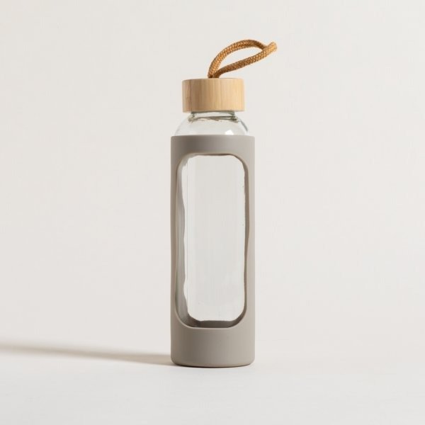 Producto - Botella de vidrio con tapa bamboo y funda de silicona 500 Ml