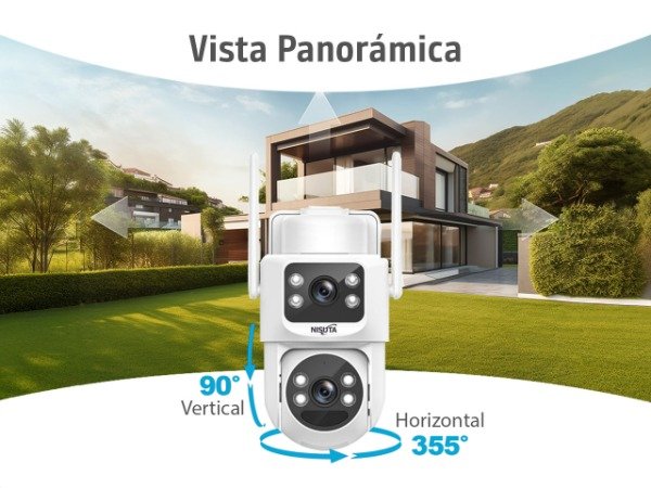 Producto - Camara De Seguridad IP WiFi Exterior Solar Nisuta NSIC733S Doble Lente 3MP+3MP - 1