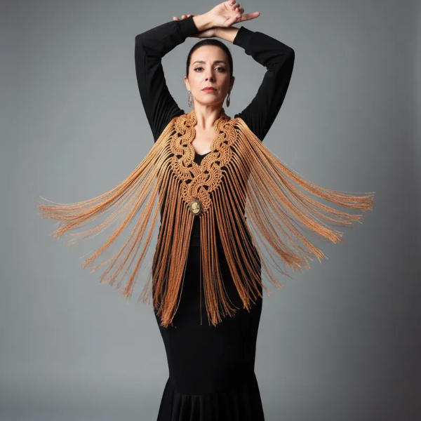 Producto - Tira De Flecos De Seda Para Escote Abanicos Cobre