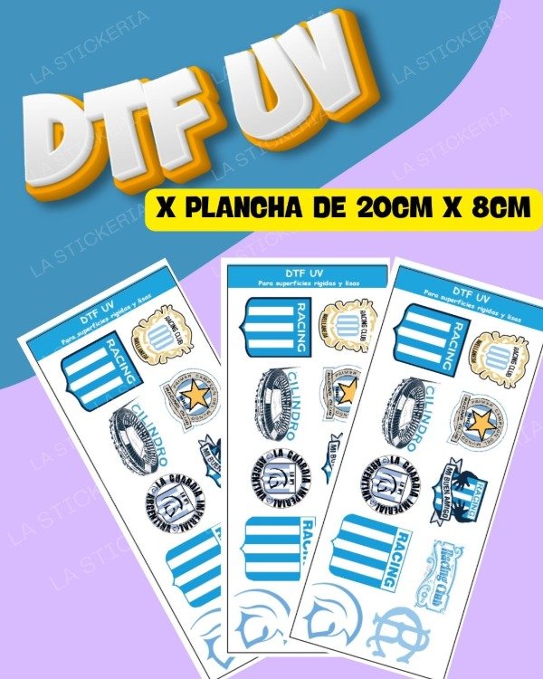 Producto - DTF UV PLANCHA X UNIDAD 20CM X 8CM - RACING CLUB