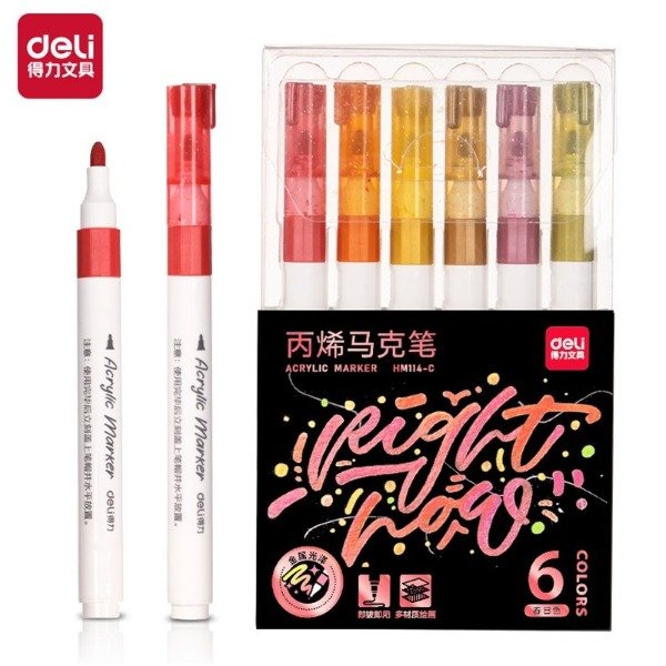 Producto - Marcador acrilico glitter calidos x6 DELI