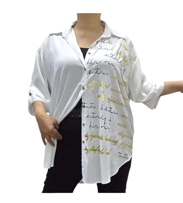 Producto - Maxi Camisas Metalizadas Talle Universal 140 cm y Largas- Blanca Grafitti 59.000